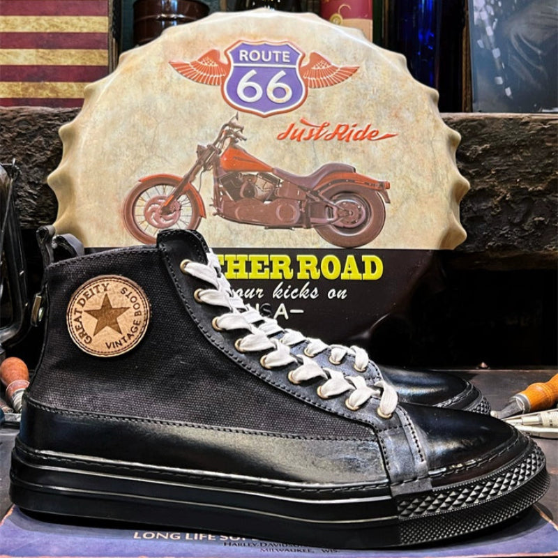 Retro Leather High-Top Biker Boots V0627