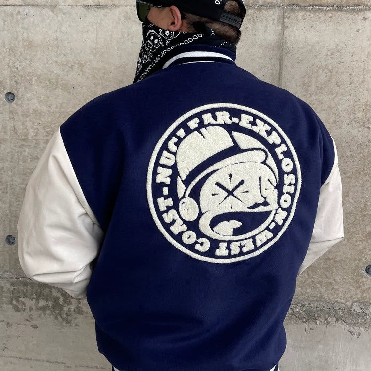 Big size Blue and White Baseball Jacket V0814