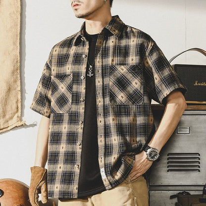 Retro Plaid Embroidered Shirt V0694