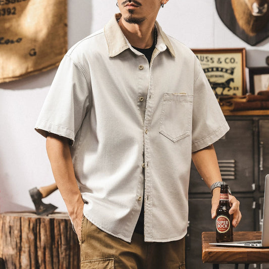 Distressed retro work shirt V0689