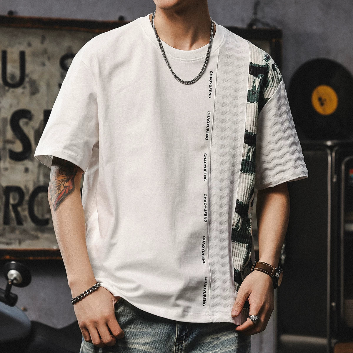 Urban Spliced Cotton T-Shirt V0975