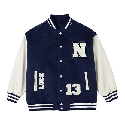 Big size Blue and White Baseball Jacket V0814