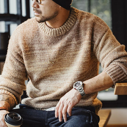 Gradient Stripe Knit Crewneck Sweater V1069