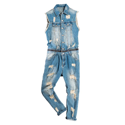 Distressed finish Denim Jumpsuit V1005