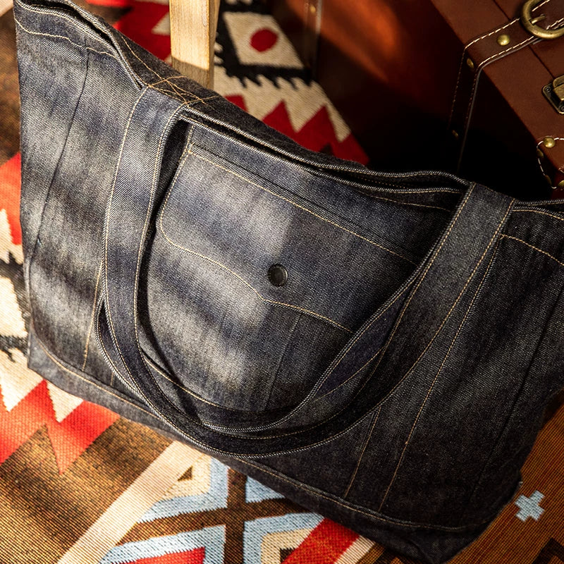 Artistic Red Denim Tote Bag V1000