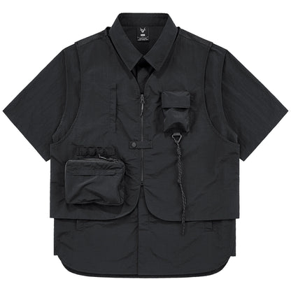 Fake layered multi-pocket shirt V0592