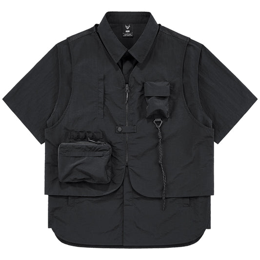 Fake layered multi-pocket shirt V0592