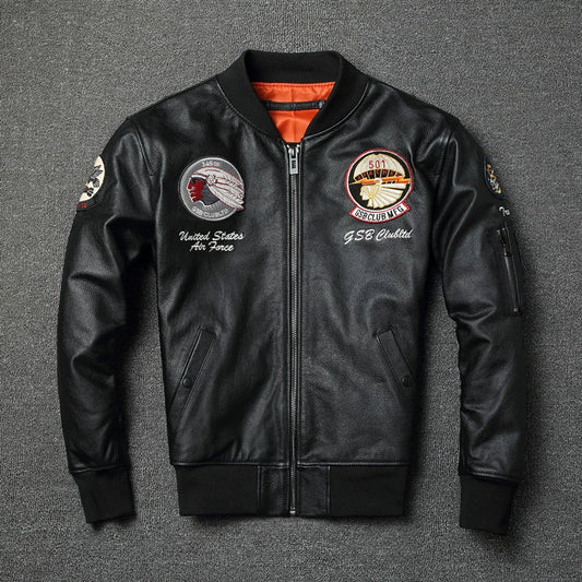 Cowhide Embroidered Motorcycle Jacket V0824