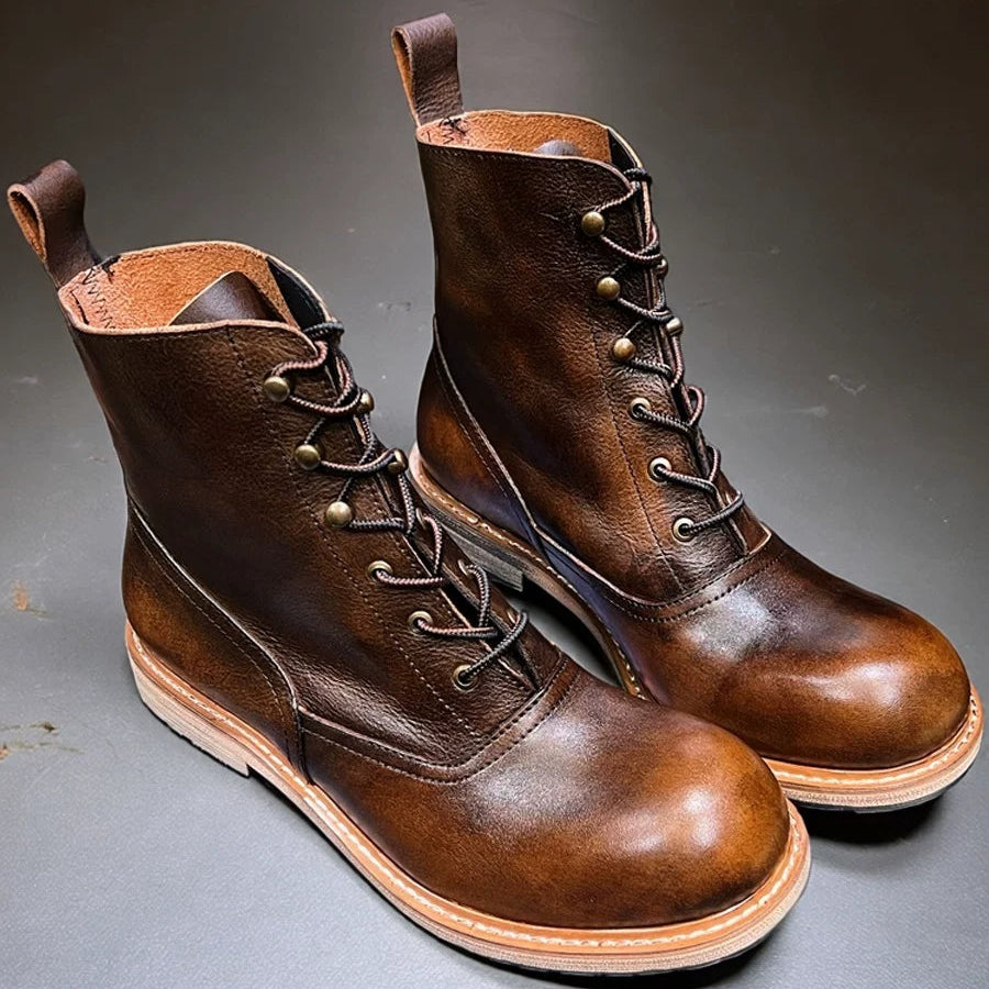 Retro Leather Biker Boots  V0868