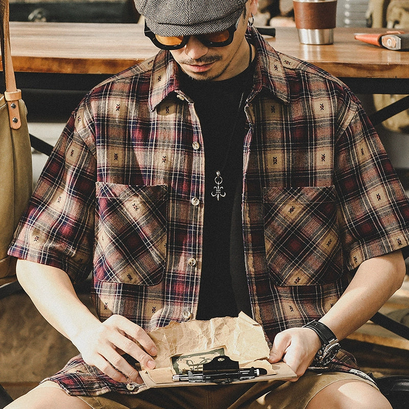 Retro Plaid Embroidered Shirt V0694