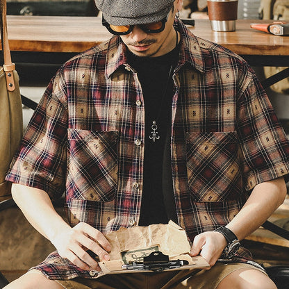 Retro Plaid Embroidered Shirt V0694