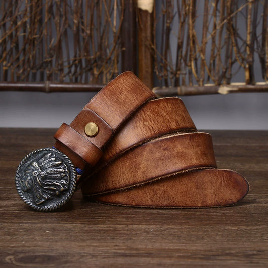 Vintage Frosted Buckle Leather Belt V0801