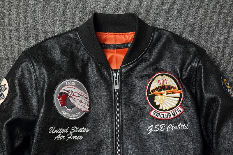 Cowhide Embroidered Motorcycle Jacket V0824