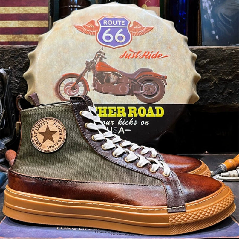Retro Leather High-Top Biker Boots V0627