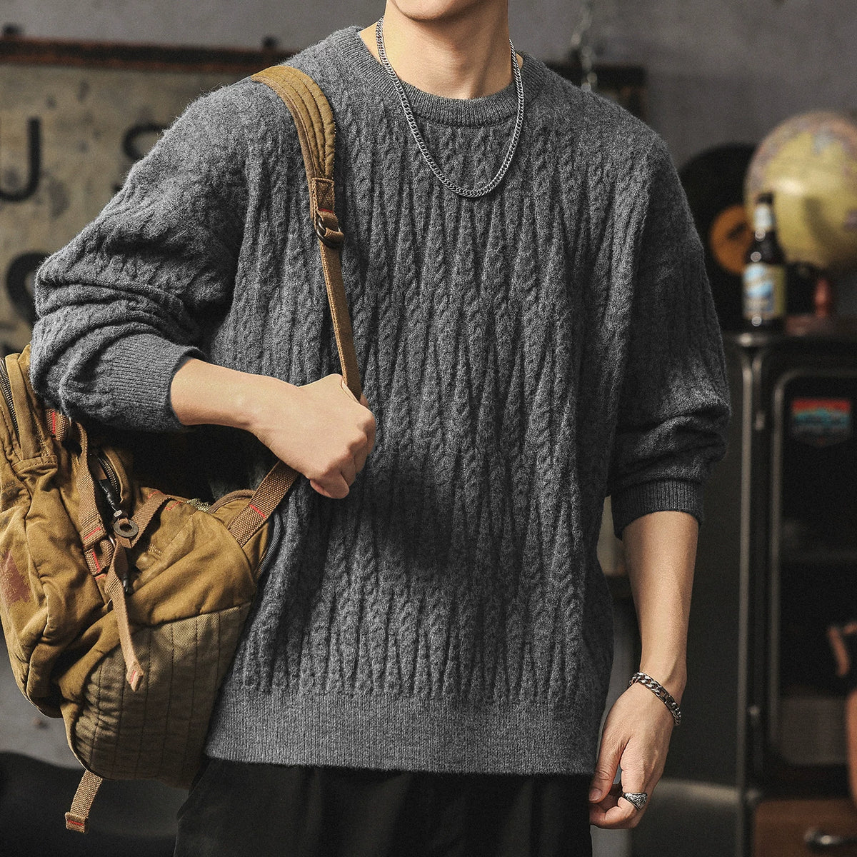 Winter Cable-Knit Relaxed-Fit Sweater V1068