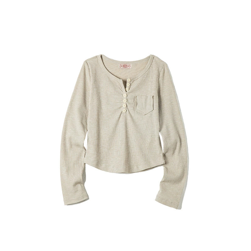 Vintage Ribbed Henley Top V0655