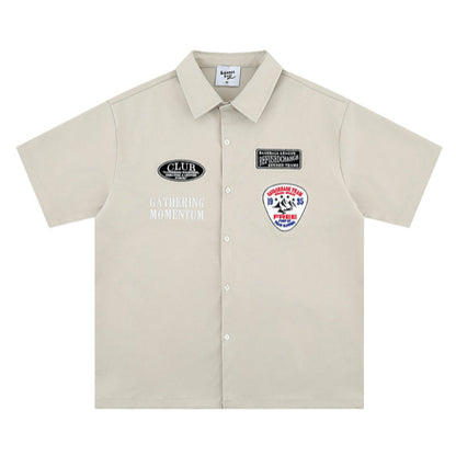 Retro Embroidered Patchesl Shirt V0553