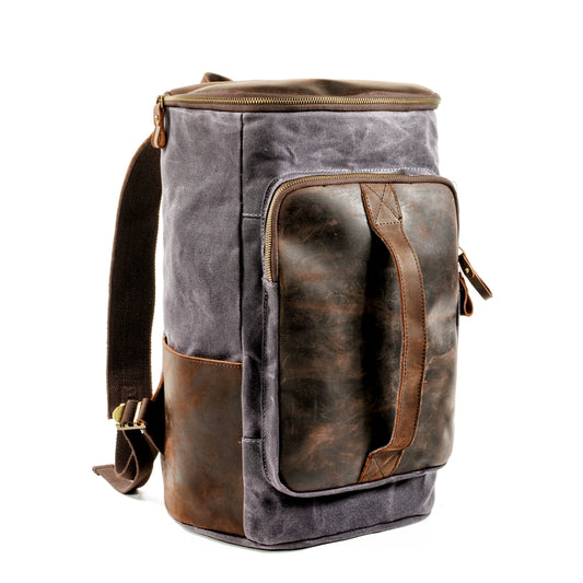 Retro Canvas & Leather Cylinder Bag V0666