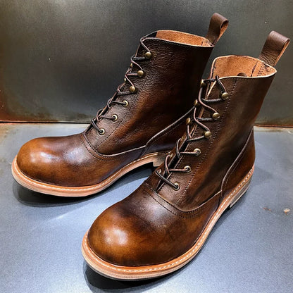 Retro Leather Biker Boots  V0868