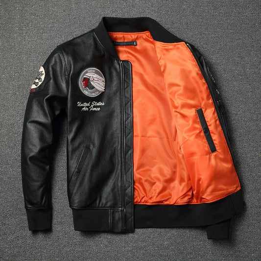 Cowhide Embroidered Motorcycle Jacket V0824