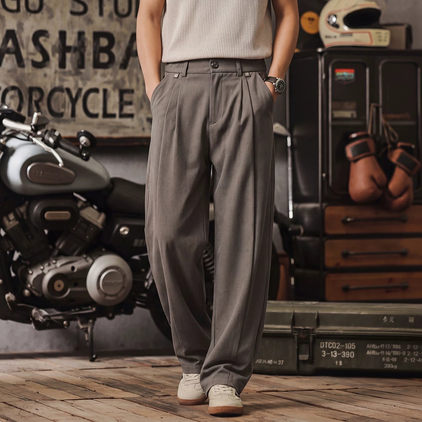 Retro wide-leg pants V0967