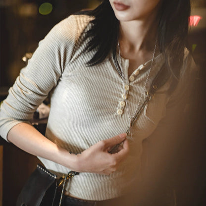 Vintage Ribbed Henley Top V0655