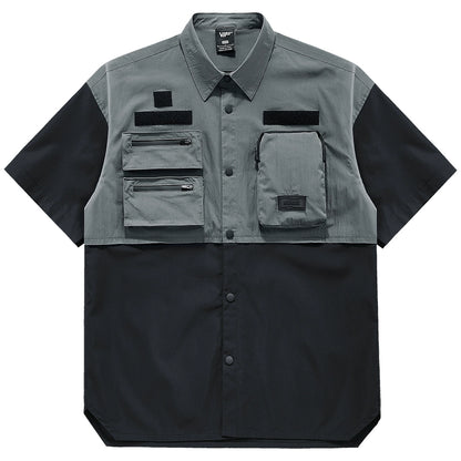 Urban Colorblock Multi-Pocket Shirt V0587