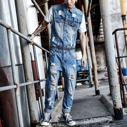 Distressed finish Denim Jumpsuit V1005