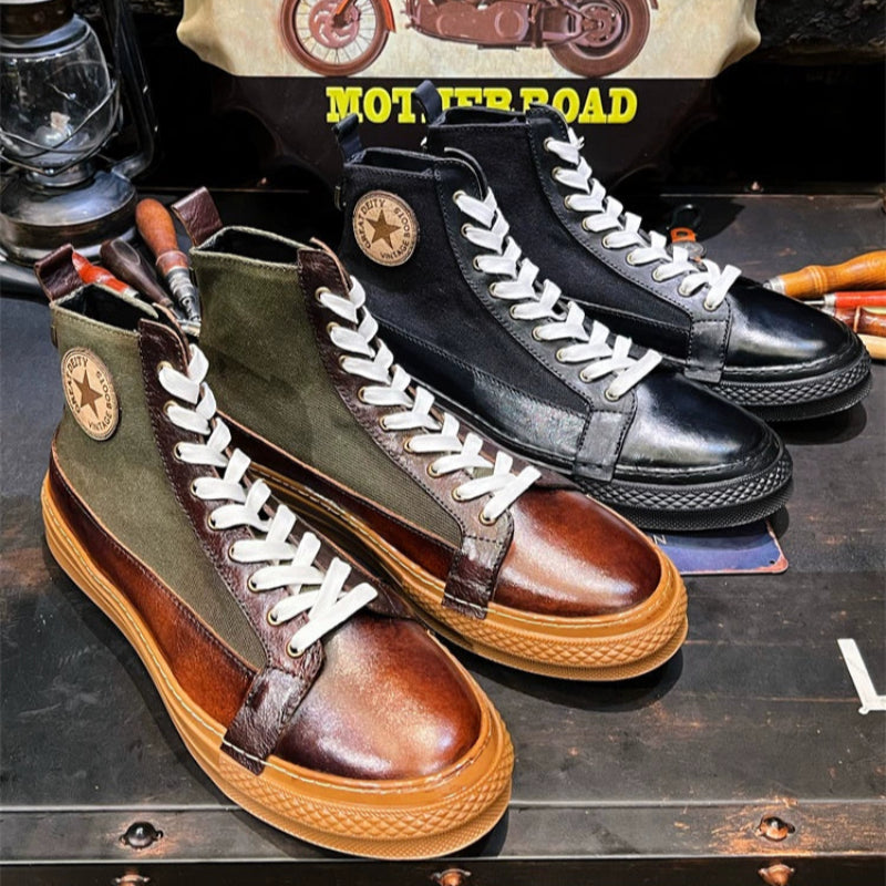 Retro Leather High-Top Biker Boots V0627