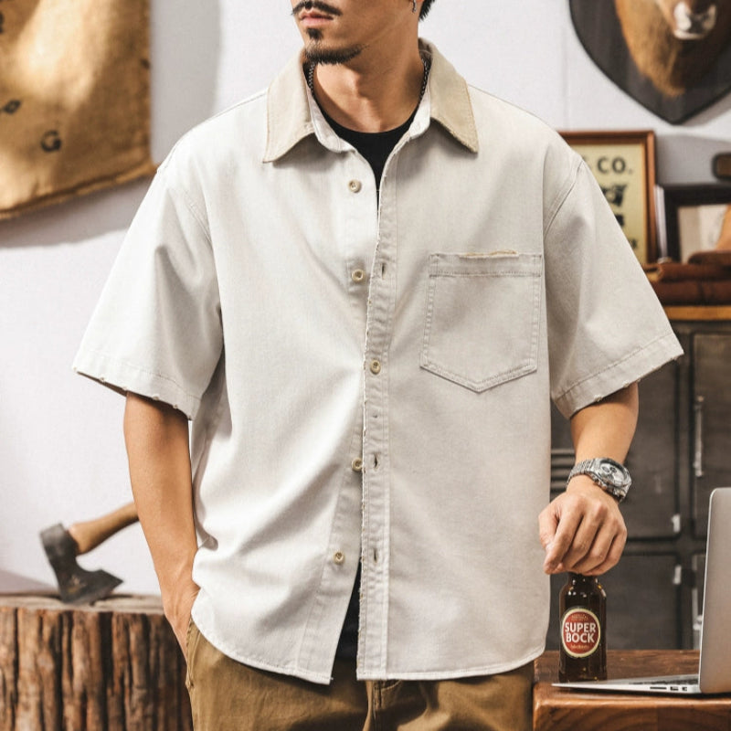Distressed retro work shirt V0689
