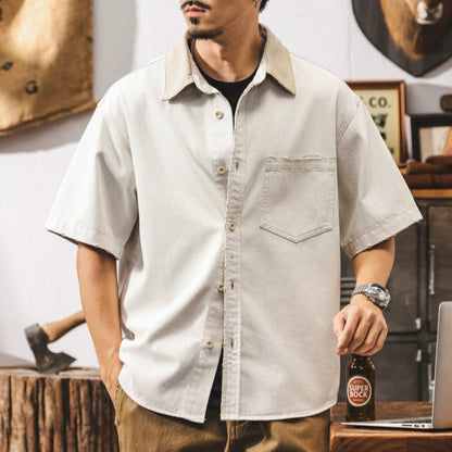 Distressed retro work shirt V0689