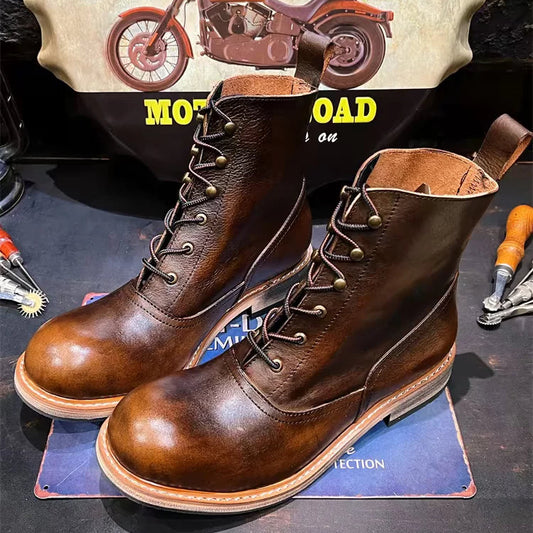 Retro Leather Biker Boots  V0868