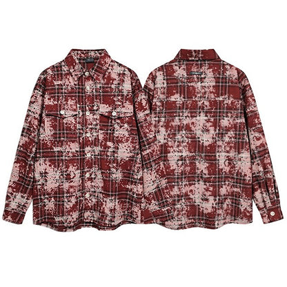 Retro Tie-Dye Plaid Overshirt for Couples V0532