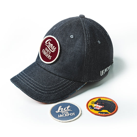 Denim baseball cap with 3 patches V0081