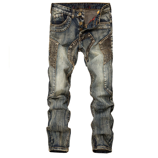 Vintage Spliced Slim Fit Biker Jeans V0720