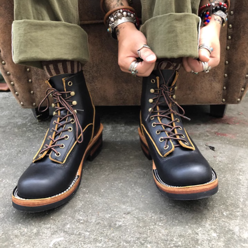 Lace-up biker boots V0120