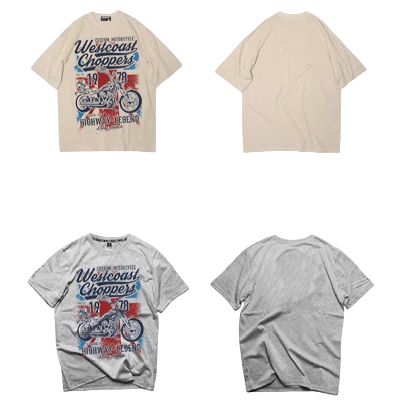 Retro Biker Print Cotton Tee V0761